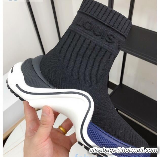 Fashion Louis Vuitton LV Archlight Knit Stretch Sock Sneaker Boots 102038 Black/Blue