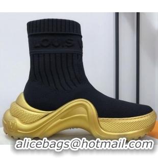 Pretty Style Louis Vuitton LV Archlight Knit Stretch Sock Sneaker Boots 102038 Black/Gold