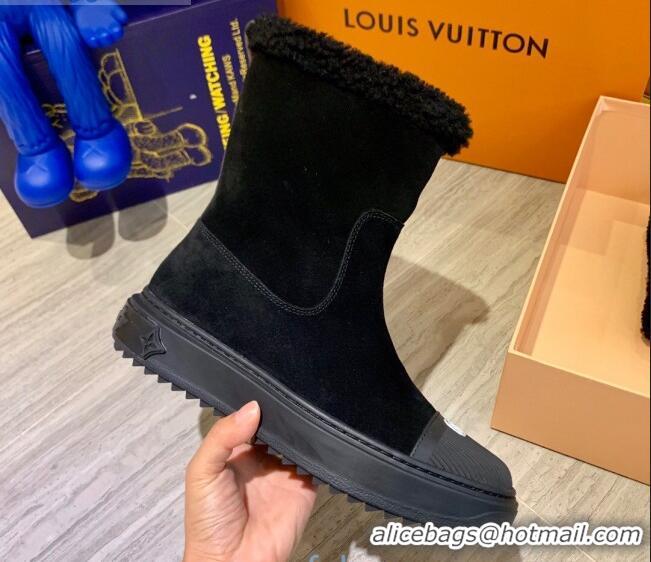 Sophisticated Louis Vuitton Breezy Suede Wool Short Boots 102044 Black