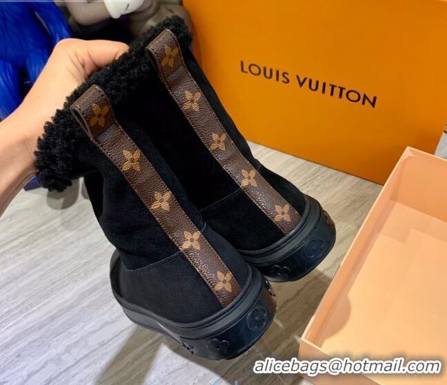 Sophisticated Louis Vuitton Breezy Suede Wool Short Boots 102044 Black