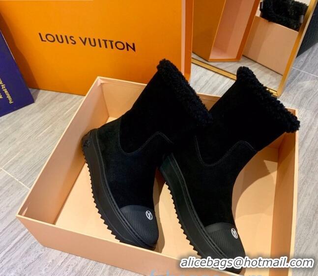 Sophisticated Louis Vuitton Breezy Suede Wool Short Boots 102044 Black