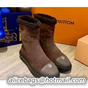 Shop Duplicate Louis Vuitton Breezy Suede Wool Short Boots 102044 Dark Brown