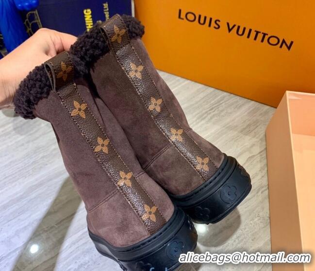 Shop Duplicate Louis Vuitton Breezy Suede Wool Short Boots 102044 Dark Brown