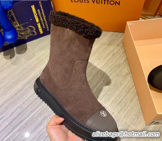 Shop Duplicate Louis Vuitton Breezy Suede Wool Short Boots 102044 Dark Brown