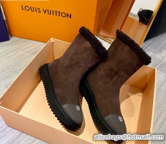 Shop Duplicate Louis Vuitton Breezy Suede Wool Short Boots 102044 Dark Brown