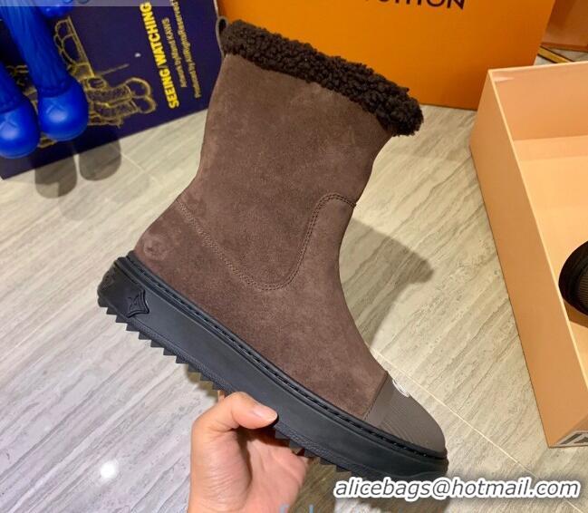 Shop Duplicate Louis Vuitton Breezy Suede Wool Short Boots 102044 Dark Brown