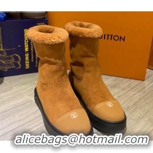 Most Popular Louis Vuitton Breezy Suede Wool Short Boots 102044 Camel