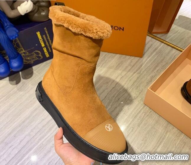 Most Popular Louis Vuitton Breezy Suede Wool Short Boots 102044 Camel