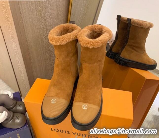 Most Popular Louis Vuitton Breezy Suede Wool Short Boots 102044 Camel