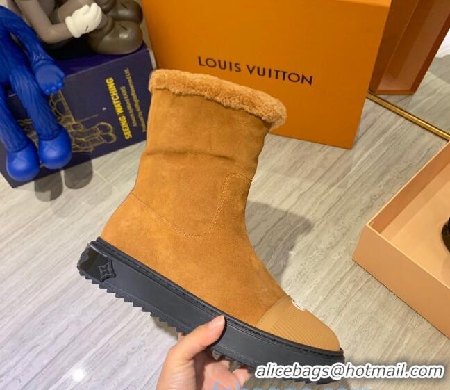 Most Popular Louis Vuitton Breezy Suede Wool Short Boots 102044 Camel