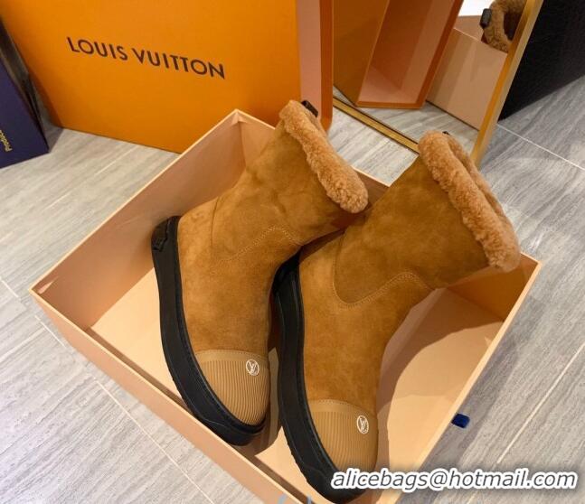 Most Popular Louis Vuitton Breezy Suede Wool Short Boots 102044 Camel