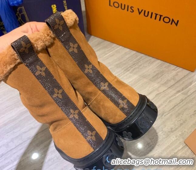 Most Popular Louis Vuitton Breezy Suede Wool Short Boots 102044 Camel