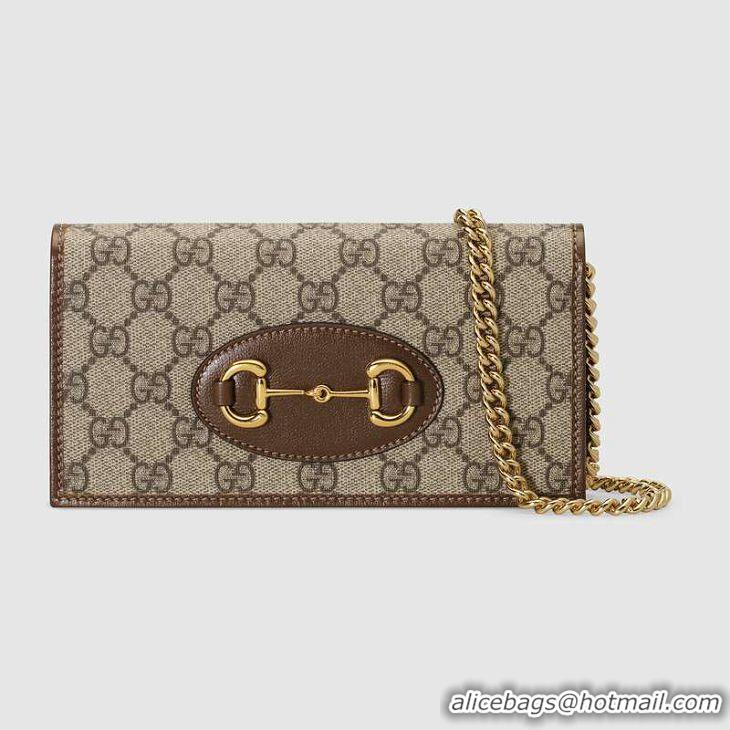 Famous Brand Gucci Horsebit 1955 wallet with chain 621892 brown