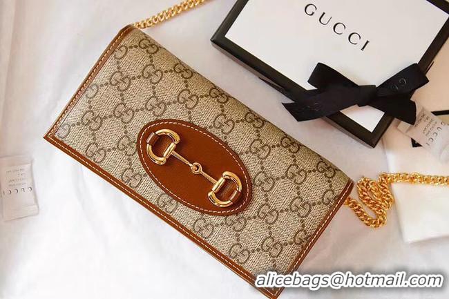 Famous Brand Gucci Horsebit 1955 wallet with chain 621892 brown