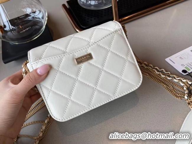 Chic Reproduction Chanel small flap bag Lambskin & Gold-Tone Metal AS2051 white