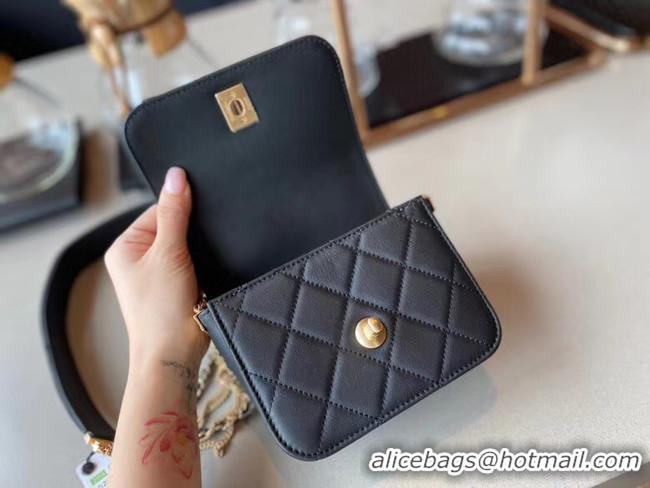 Pretty Style Chanel small flap bag Lambskin & Gold-Tone Metal AS2051 black