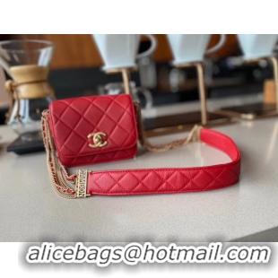 Buy Discount Chanel small flap bag Lambskin & Gold-Tone Metal AS2051 red