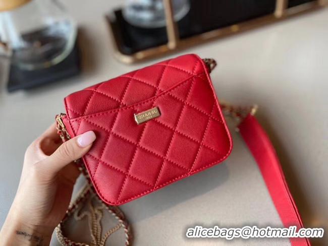 Buy Discount Chanel small flap bag Lambskin & Gold-Tone Metal AS2051 red