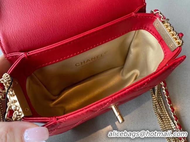 Buy Discount Chanel small flap bag Lambskin & Gold-Tone Metal AS2051 red