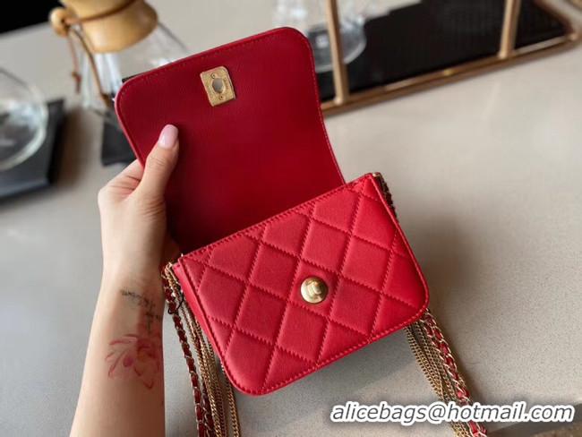 Buy Discount Chanel small flap bag Lambskin & Gold-Tone Metal AS2051 red