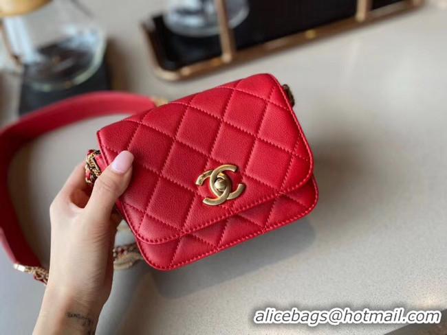 Buy Discount Chanel small flap bag Lambskin & Gold-Tone Metal AS2051 red