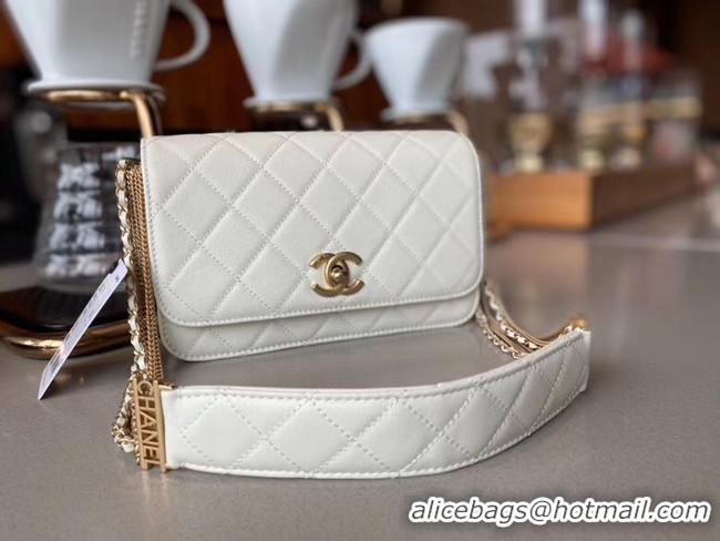 Trendy Design Chanel small flap bag Lambskin & Gold-Tone Metal AS2052 white