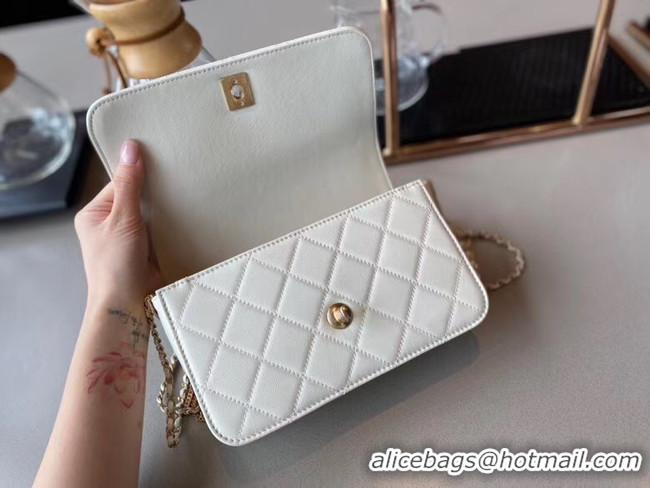 Trendy Design Chanel small flap bag Lambskin & Gold-Tone Metal AS2052 white