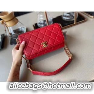 Modern Classic Chanel small flap bag Lambskin & Gold-Tone Metal AS2052 red