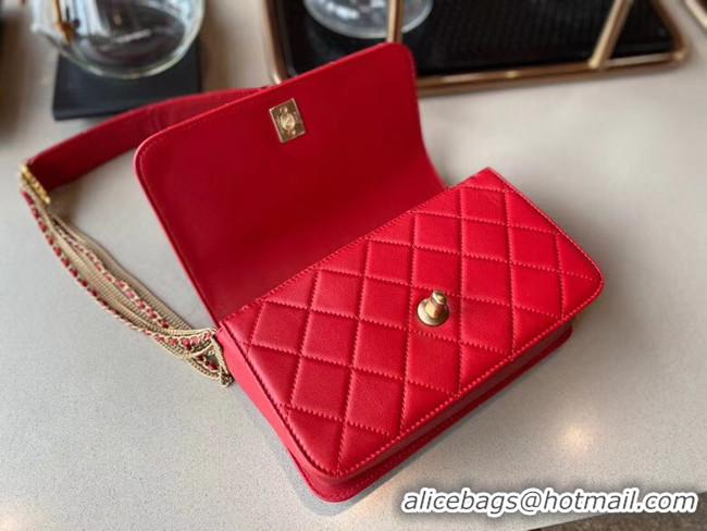 Modern Classic Chanel small flap bag Lambskin & Gold-Tone Metal AS2052 red