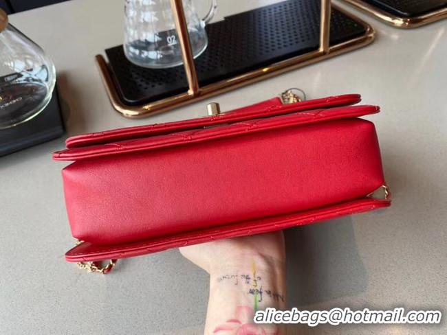 Modern Classic Chanel small flap bag Lambskin & Gold-Tone Metal AS2052 red