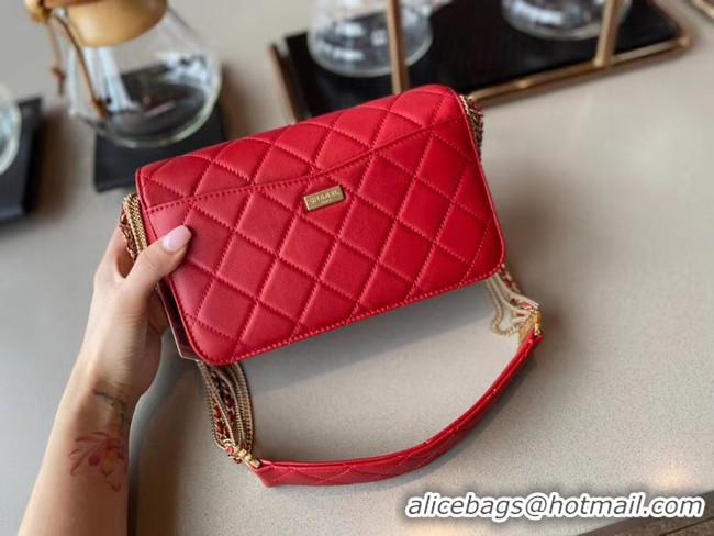 Modern Classic Chanel small flap bag Lambskin & Gold-Tone Metal AS2052 red