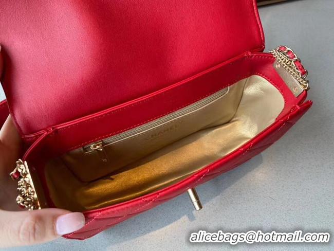 Modern Classic Chanel small flap bag Lambskin & Gold-Tone Metal AS2052 red