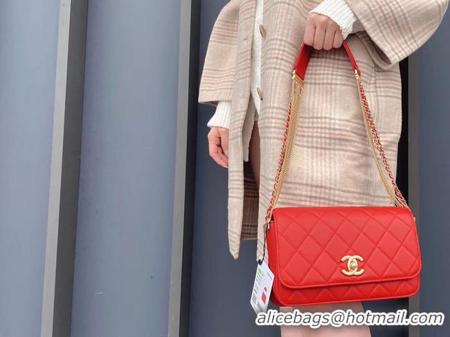 Modern Classic Chanel small flap bag Lambskin & Gold-Tone Metal AS2052 red