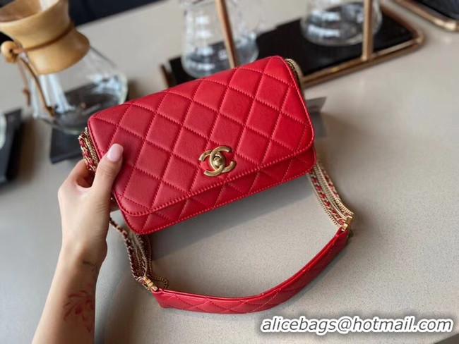 Modern Classic Chanel small flap bag Lambskin & Gold-Tone Metal AS2052 red