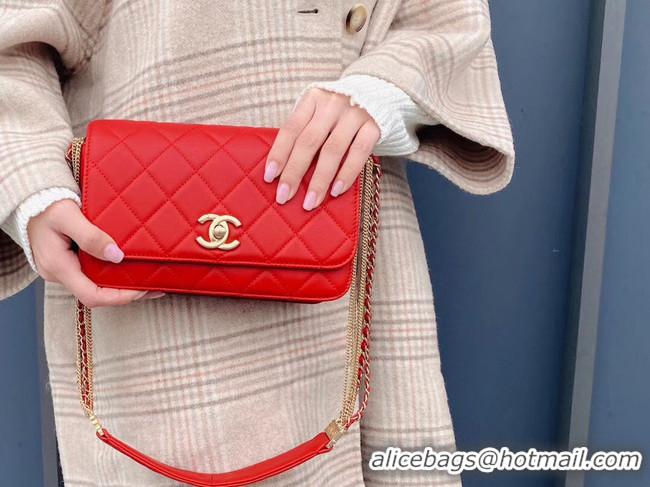 Modern Classic Chanel small flap bag Lambskin & Gold-Tone Metal AS2052 red