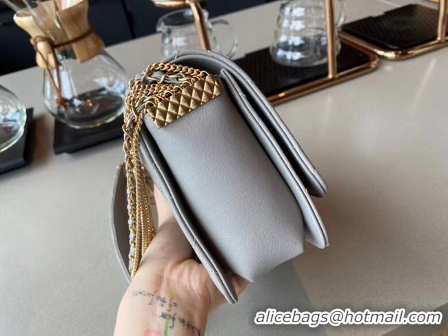 Unique Grade Chanel small flap bag Lambskin & Gold-Tone Metal AS2052 grey