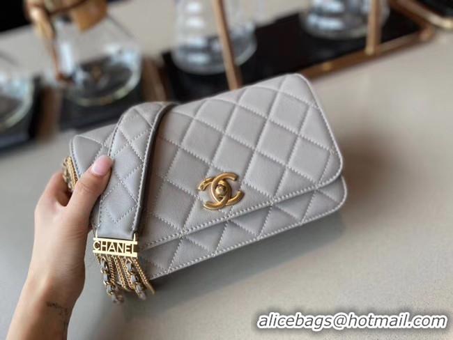 Unique Grade Chanel small flap bag Lambskin & Gold-Tone Metal AS2052 grey