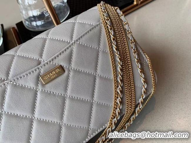 Unique Grade Chanel small flap bag Lambskin & Gold-Tone Metal AS2052 grey