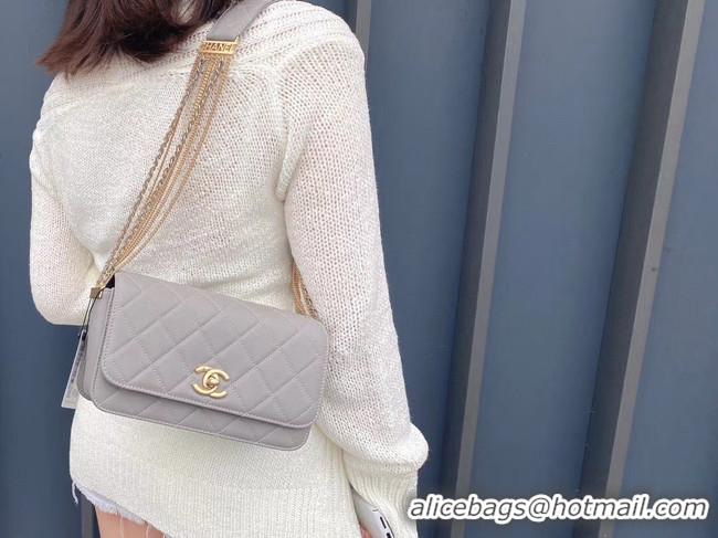 Unique Grade Chanel small flap bag Lambskin & Gold-Tone Metal AS2052 grey