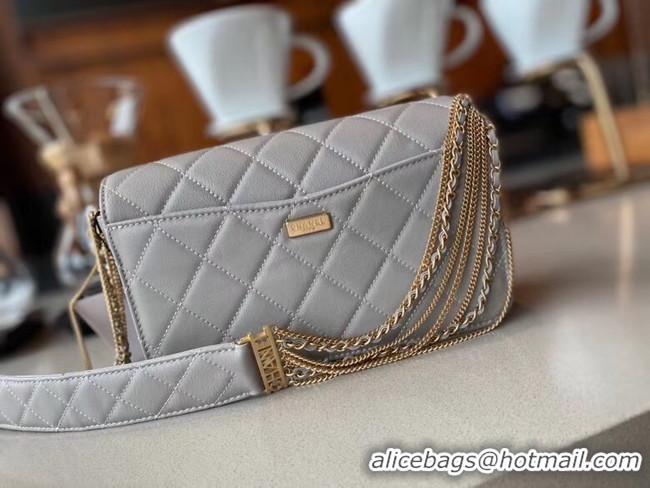 Unique Grade Chanel small flap bag Lambskin & Gold-Tone Metal AS2052 grey