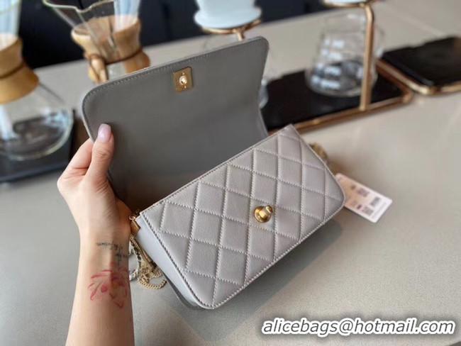 Unique Grade Chanel small flap bag Lambskin & Gold-Tone Metal AS2052 grey