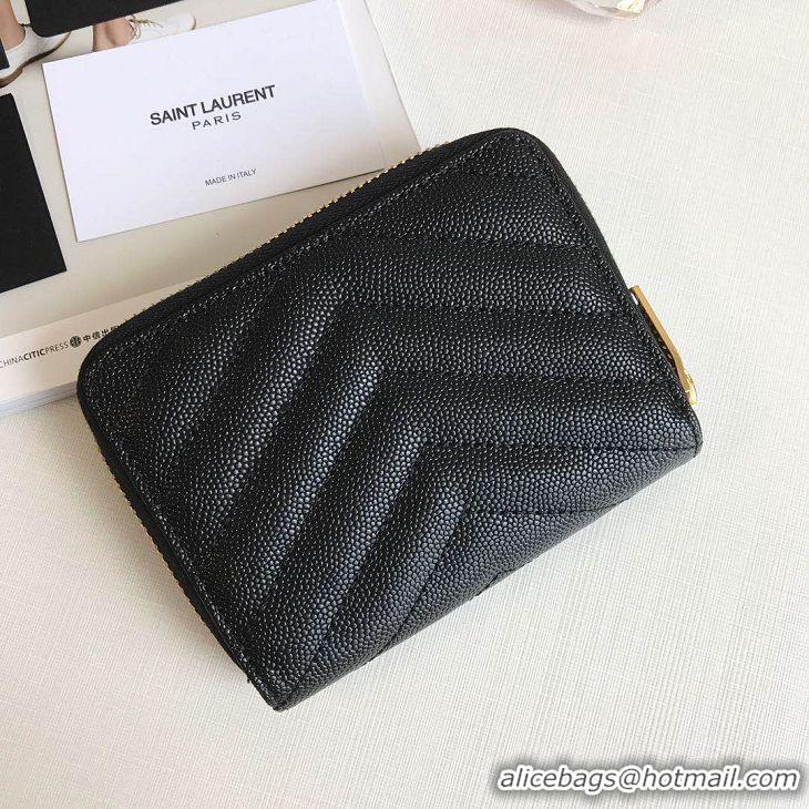 Discount Saint Laurent Monogram Compact Zip Wallet Textured and Quilted Leather 437471 Black