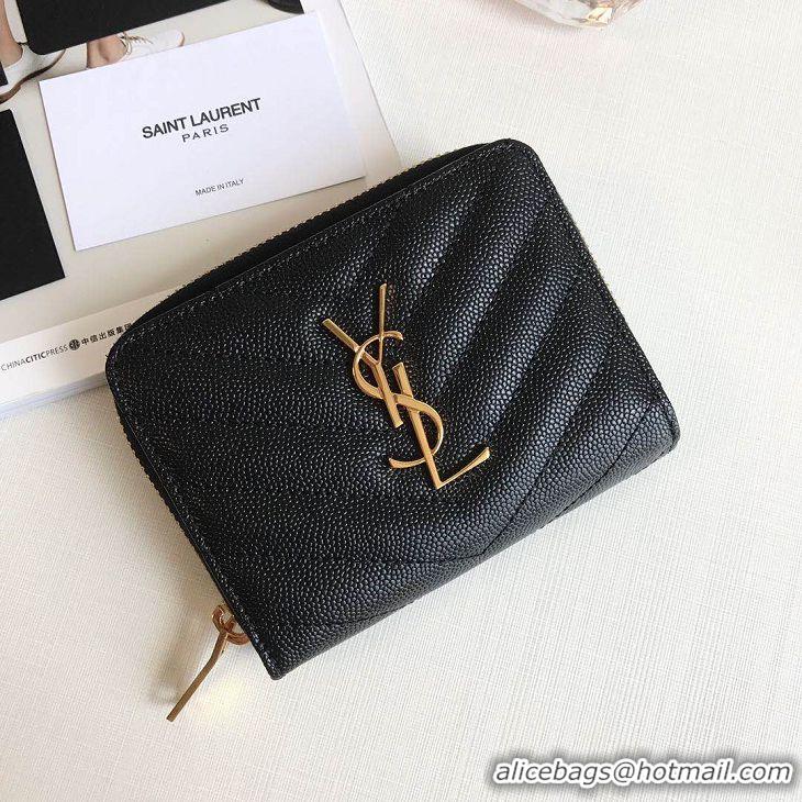 Discount Saint Laurent Monogram Compact Zip Wallet Textured and Quilted Leather 437471 Black