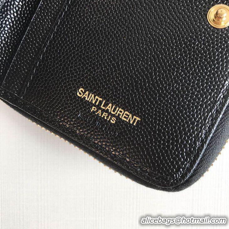 Discount Saint Laurent Monogram Compact Zip Wallet Textured and Quilted Leather 437471 Black