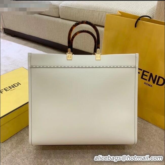 Good Looking Fendi Sunshine Shopper Leather Tote Bag F70211 White 2020