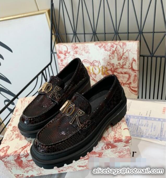 Best Price Dior x Shawn Explorer Platform Loafers in Crocodile Embossed Leather Dark Brown 02169