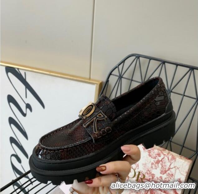 Best Price Dior x Shawn Explorer Platform Loafers in Crocodile Embossed Leather Dark Brown 02169