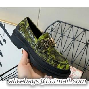 Charming Dior x Shawn Explorer Platform Loafers in Crocodile Embossed Leather Bright Green 02170