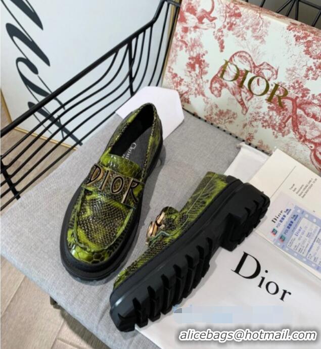 Charming Dior x Shawn Explorer Platform Loafers in Crocodile Embossed Leather Bright Green 02170