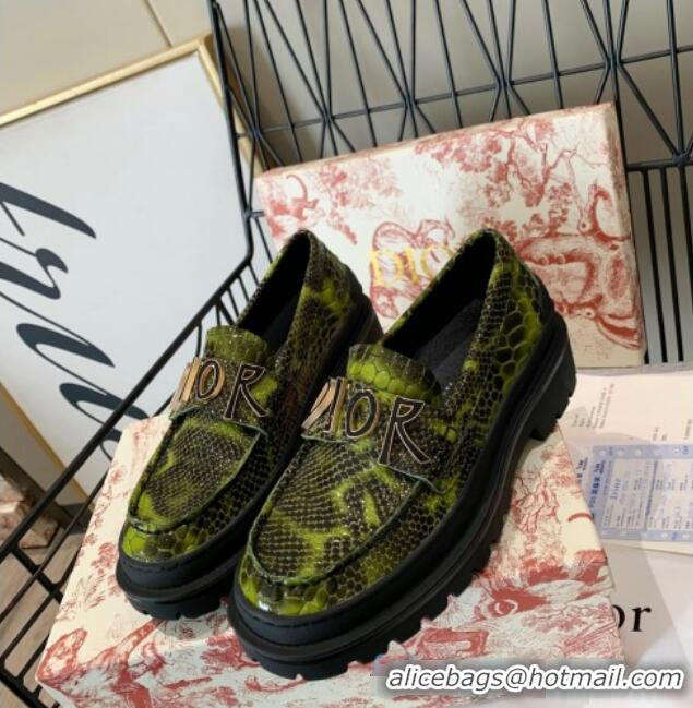 Charming Dior x Shawn Explorer Platform Loafers in Crocodile Embossed Leather Bright Green 02170